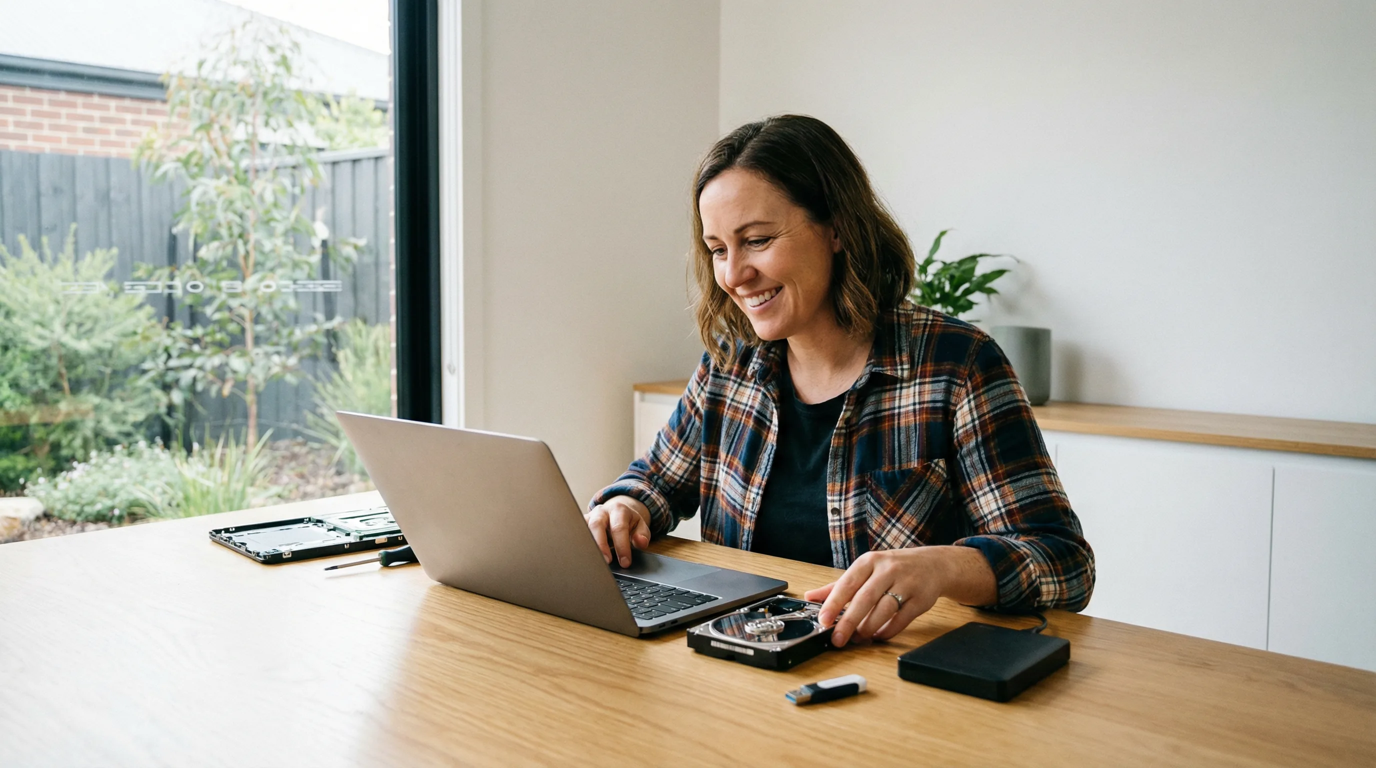 Data backup and recovery technician working at a Gold Coast home