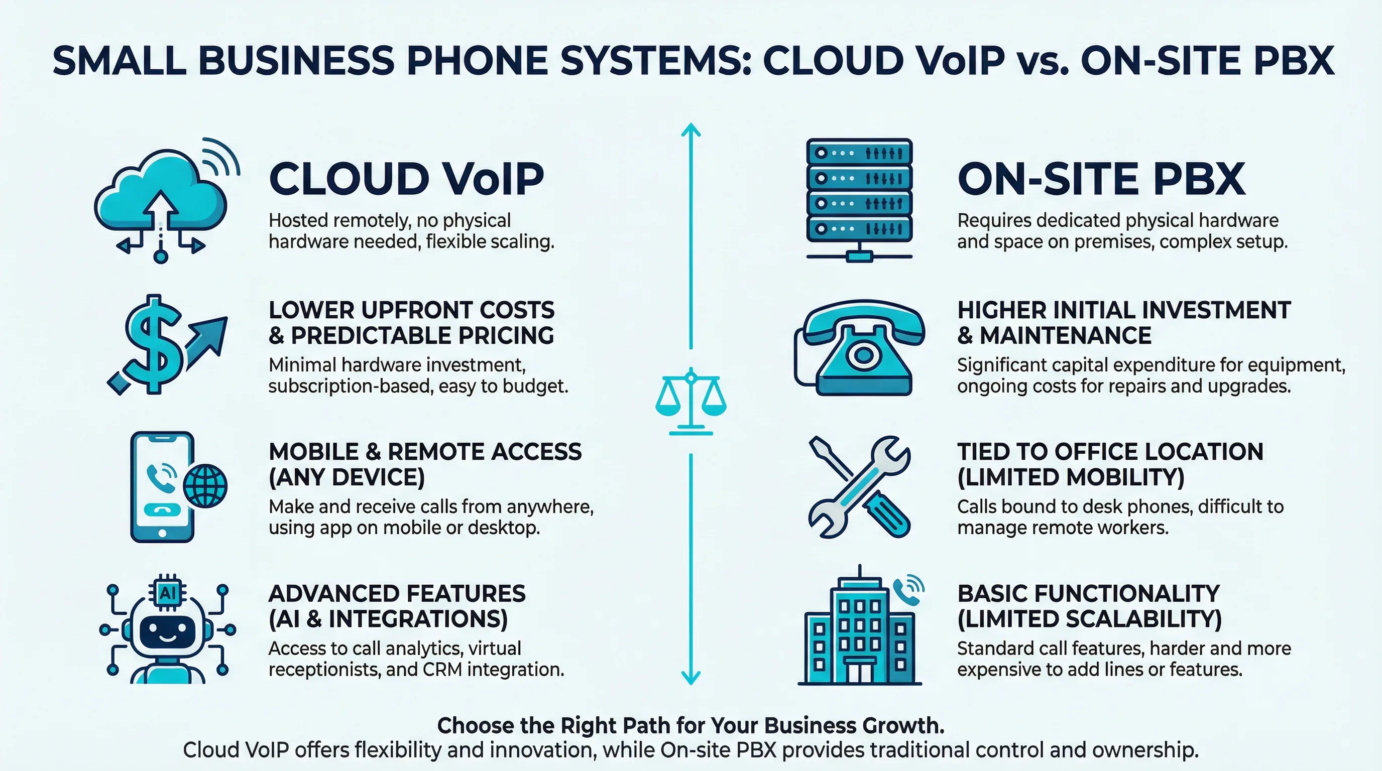 Cloud VoIP vs on-site PBX comparison infographic Gold Coast — bcom ICT
