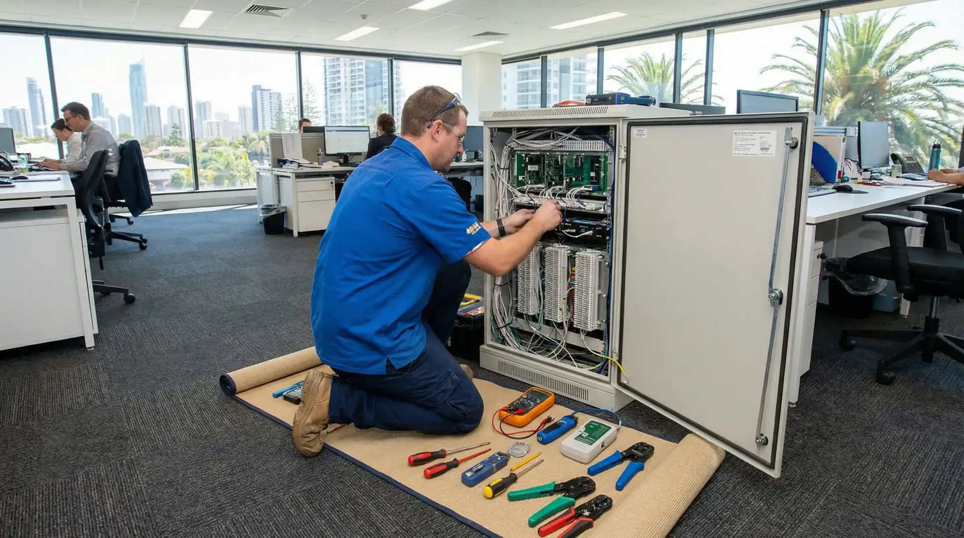 A Alcatel-Lucent PBX phone system being programmed by bcom ICT on the Gold Coast