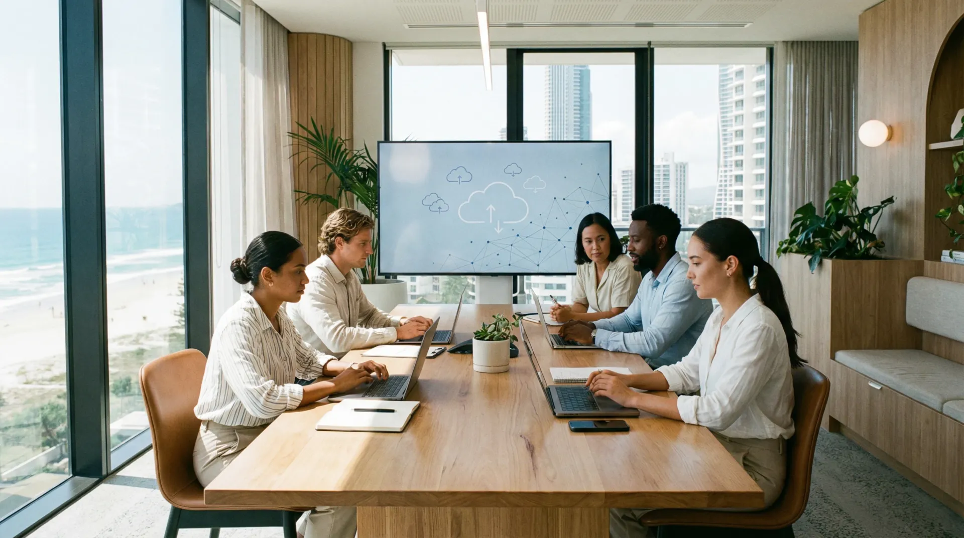 A bcom ICT consultant planning a Microsoft 365 cloud migration with a Gold Coast business team