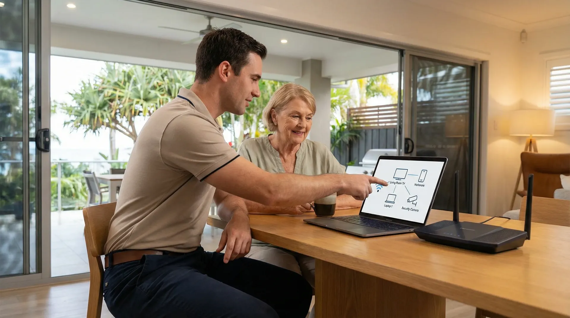 Business network security equipment installed in a Gold Coast office comms cabinet