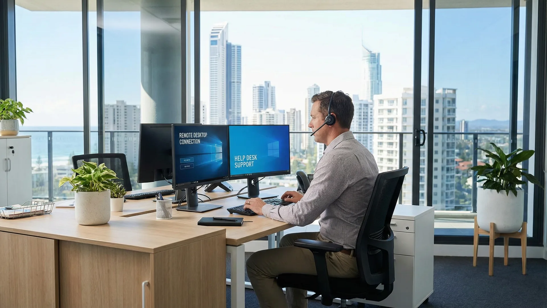 A bcom ICT technician providing remote IT support to a business client