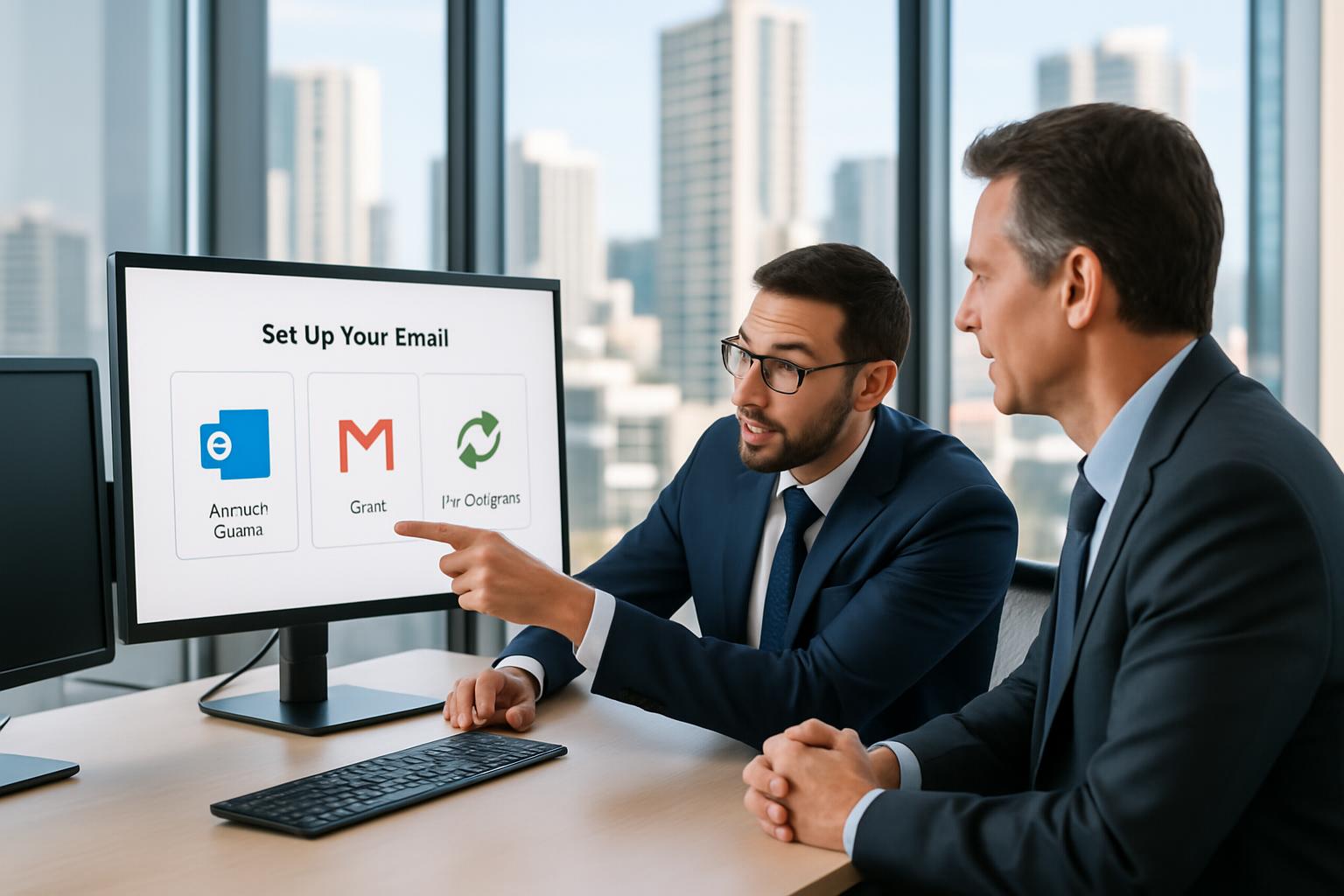 Professional IT consultant helping Gold Coast business client with email setup and migration