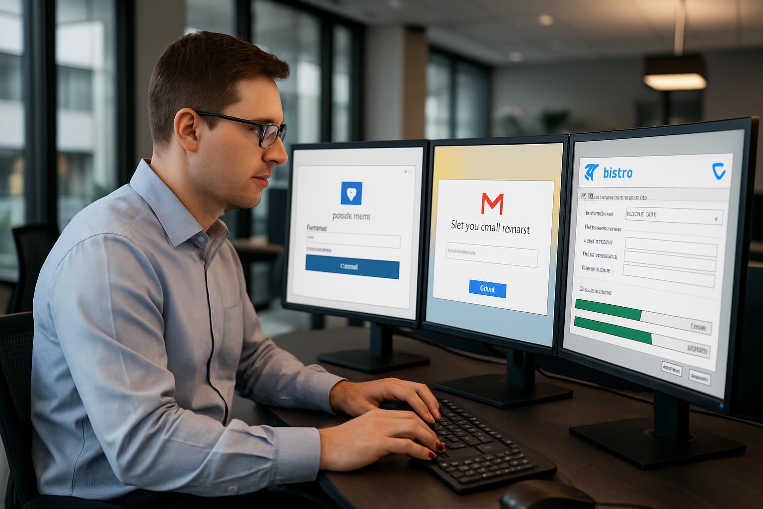 Professional technician configuring email setup in Gold Coast office environment