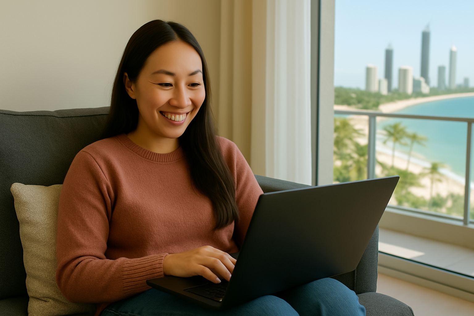 Home user receiving remote IT support on their laptop in a Gold Coast home setting